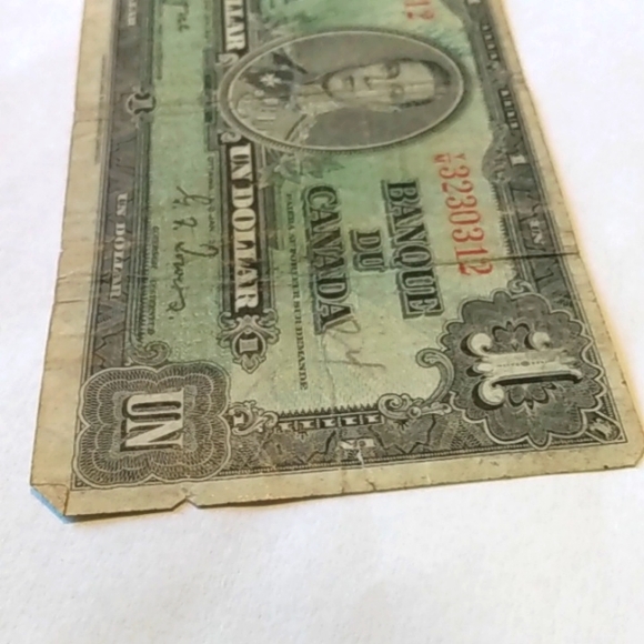 1937 Canadian 1 DOLLAR BILL NOTE Y/N 3230312 (CIRCULATED) - Picture 5 of 6